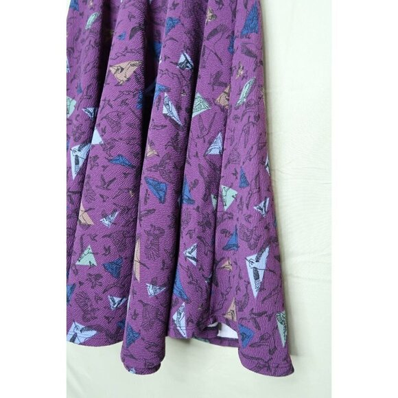 LuLaRoe Nicole Dress Fit Flare Purple Bird Patterned Stretch Scoop Neck Size XXS - Picture 5 of 12